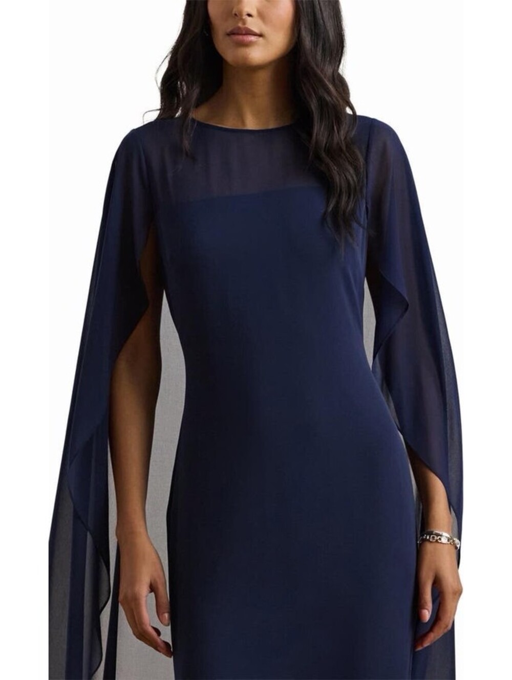 New Lauren Ralph Lauren Lavati Capelet Gown In Navy Blue Size 8 $265 - Picture 2 of 12